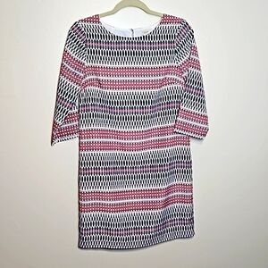 J Crew Geometric Print Shift Dress White Blue Pink Size 2